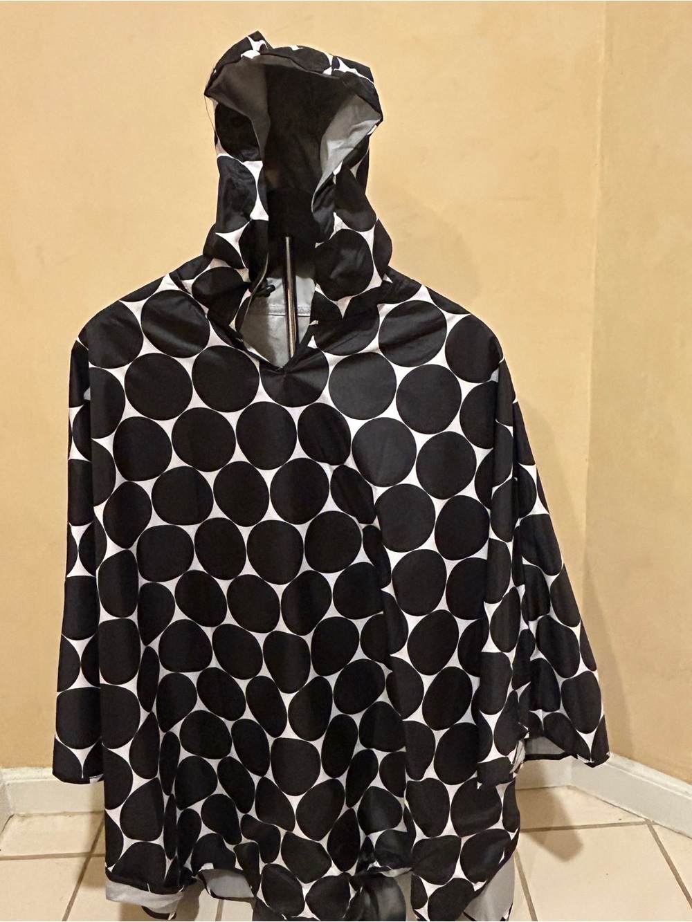 Black & White Polka Dot Hooded Trench Poncho